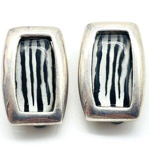 Vintage BEST Silver Tone Zebra Enamel Earrings Signed